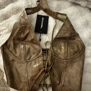 PrettyLittleThing Tan Faux Leather Halter Vest